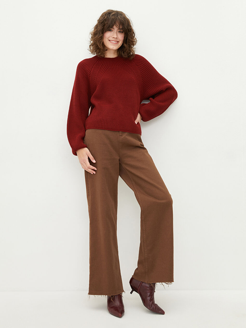 Crew Neck Plain Long Sleeve Women's Knitwear Sweater-1
