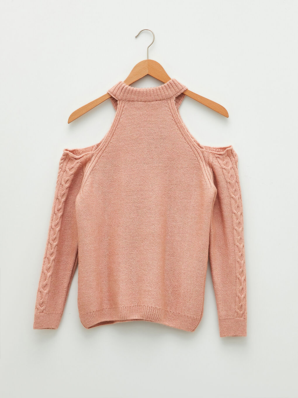 Pembe Bisiklet Yaka Kendinden Desenli Uzun Kollu Kadın Triko Kazak-6