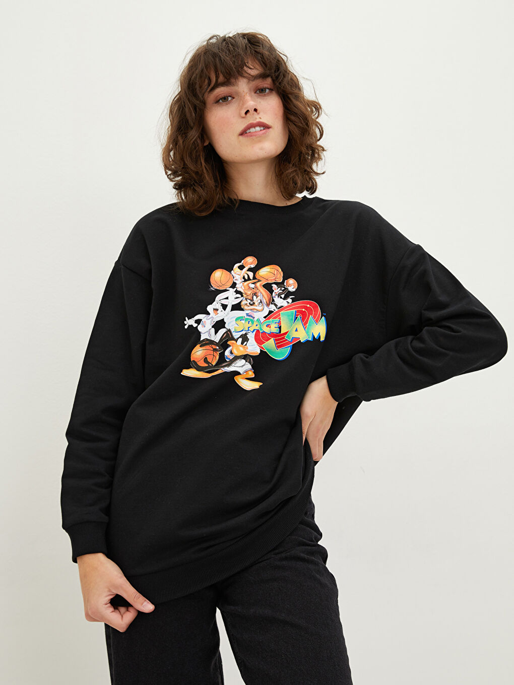 Crew Neck Space Jam Printed Long Sleeve Women's Sweatshirt -W1IC05Z8-RQN
