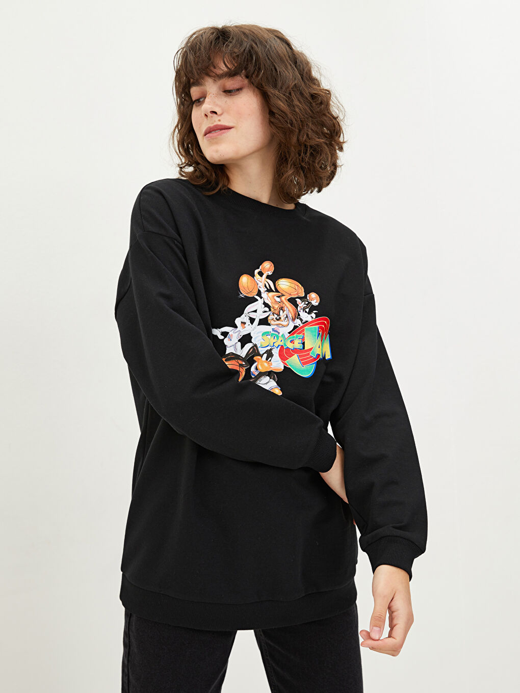 Crew Neck Space Jam Printed Long Sleeve Women's Sweatshirt -W1IC05Z8-RQN