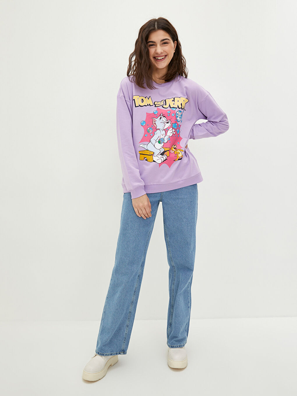 LCW Vision Lila Bisiklet Yaka Tom ve Jerry Baskılı Uzun Kollu Kadın Sweatshirt - 2