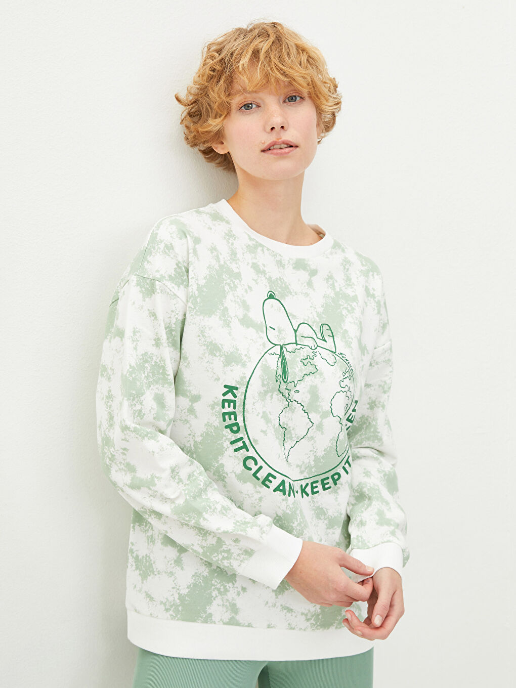 Hanorac cu Guler Rotund Snoopy Imprimat cu Mânecă Lungă pentru Femei