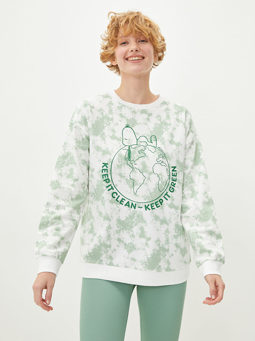 Hanorac cu Guler Rotund Snoopy Imprimat cu Mânecă Lungă pentru Femei-2