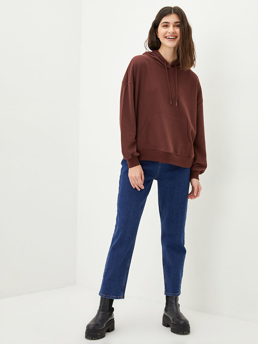 Hooded Plain Long Sleeve Women's Sweatshirt-1