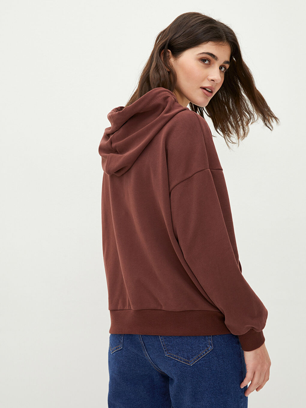 Hooded Plain Long Sleeve Women's Sweatshirt-4