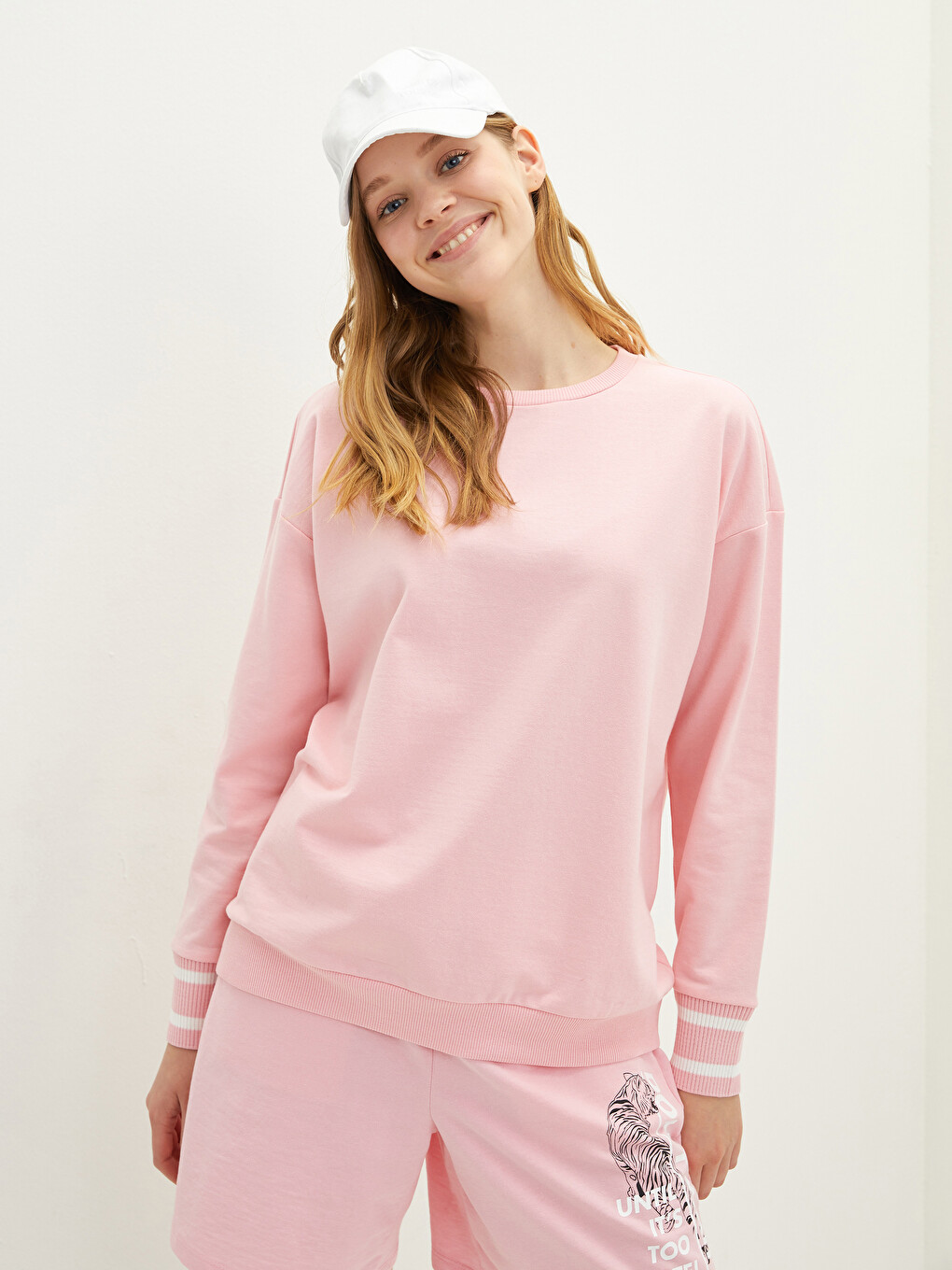 Crew Neck Stripe Detailed Long Sleeve Women's Sweatshirt