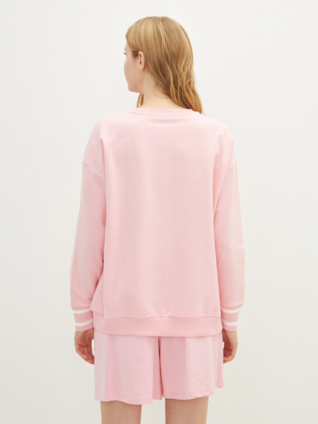 Crew Neck Stripe Detailed Long Sleeve Women's Sweatshirt-3