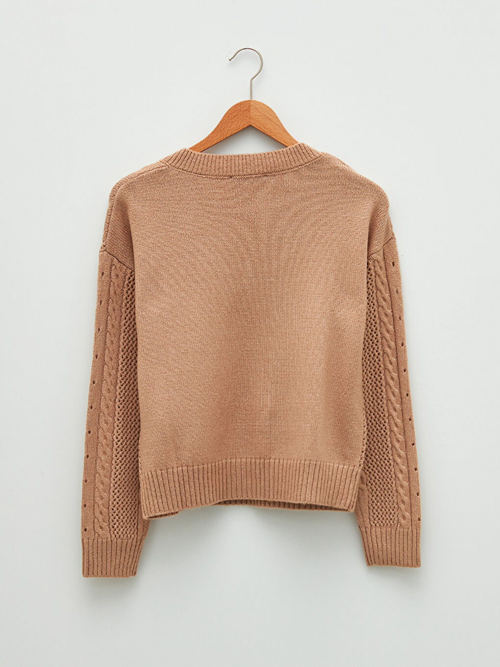 Әйелдерге арналған v жағалы өрнекті ұзын жең трикотаж жемпір-6