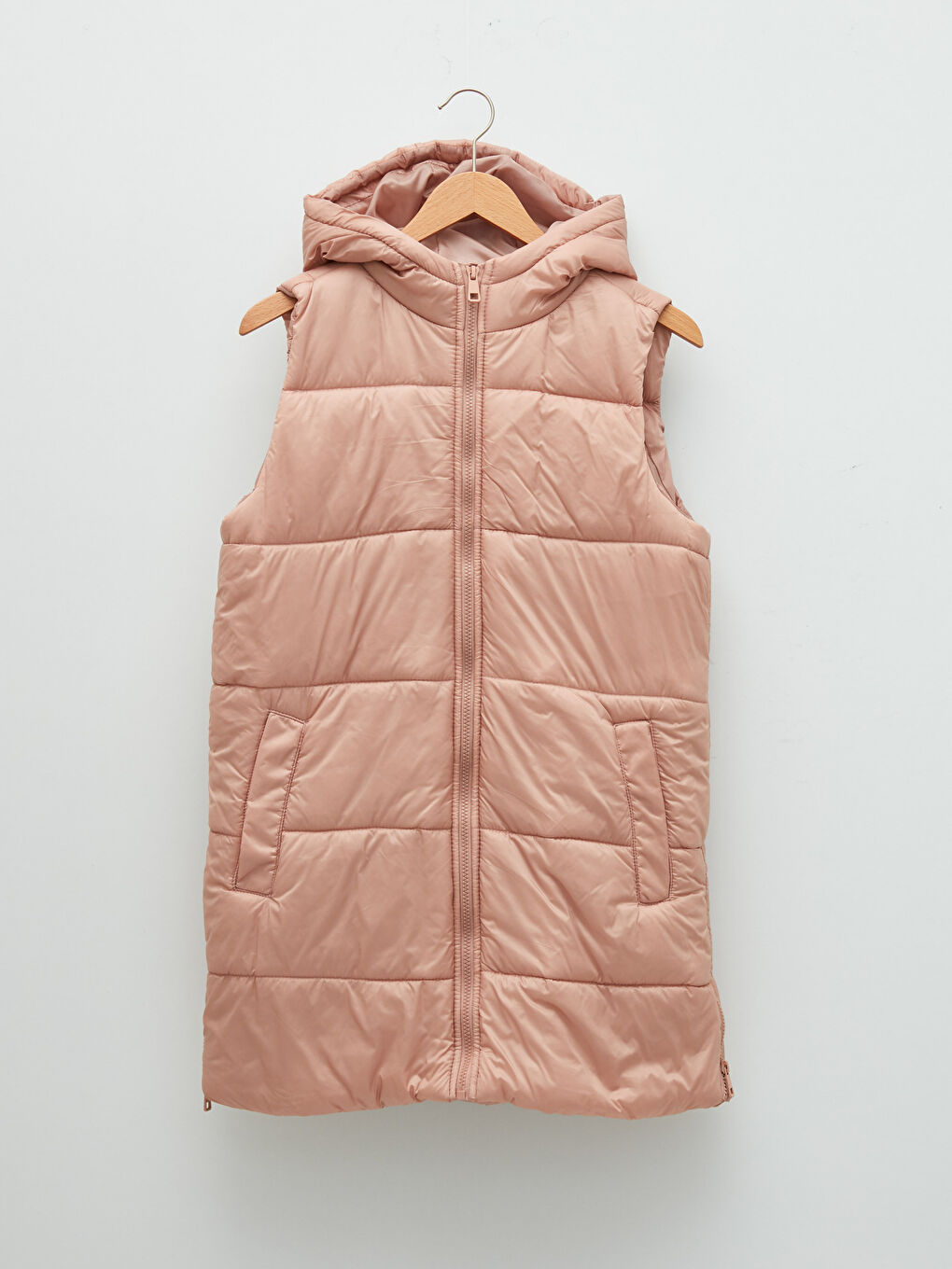 Hooded Collar Straight Sleeveless Pocket Detailed Women's Vest-9