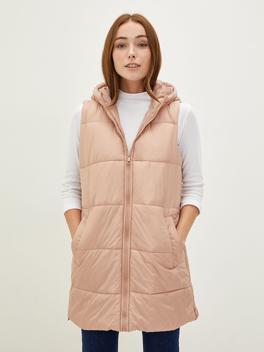 Hooded Collar Straight Sleeveless Pocket Detailed Women's Vest-1