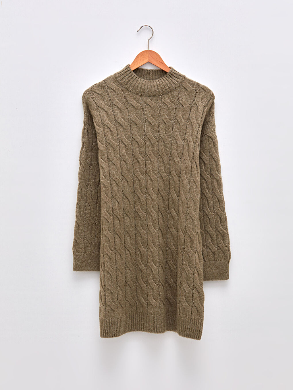 Yeşil Yarım Balıkçı Yaka Kendinden Desenli Uzun Kollu Kadın Triko Tunik-5