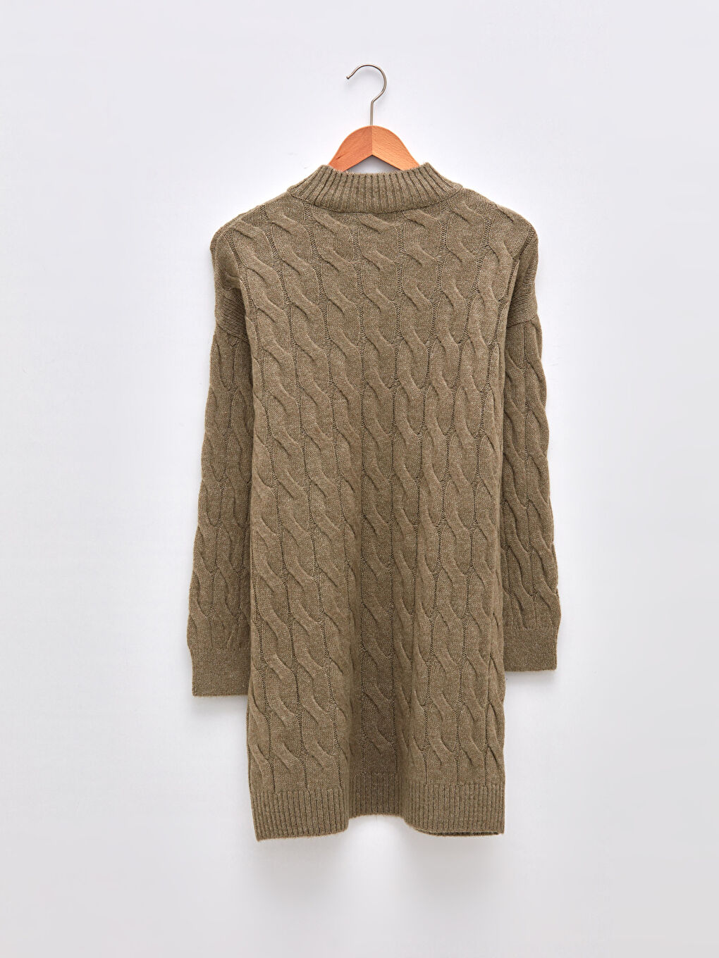 Yeşil Yarım Balıkçı Yaka Kendinden Desenli Uzun Kollu Kadın Triko Tunik-6