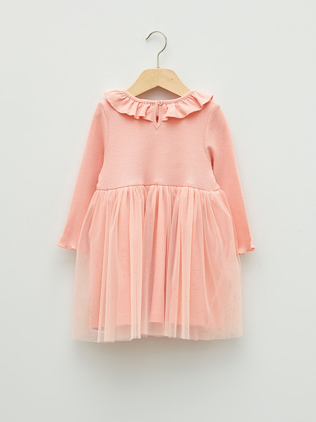 Mercan Bisiklet Yaka Uzun Kollu Kız Bebek Kutulu Elbise Külotlu Çorap ve Taç 3'lü Takım-2