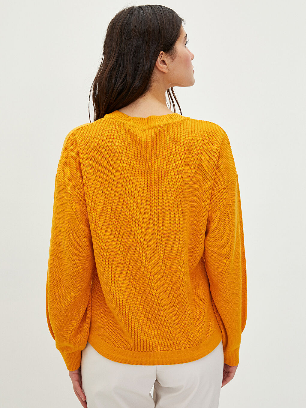 Crew Neck Regular Lace-up Detailed Long Sleeve Women's Tricot Sweater-4
