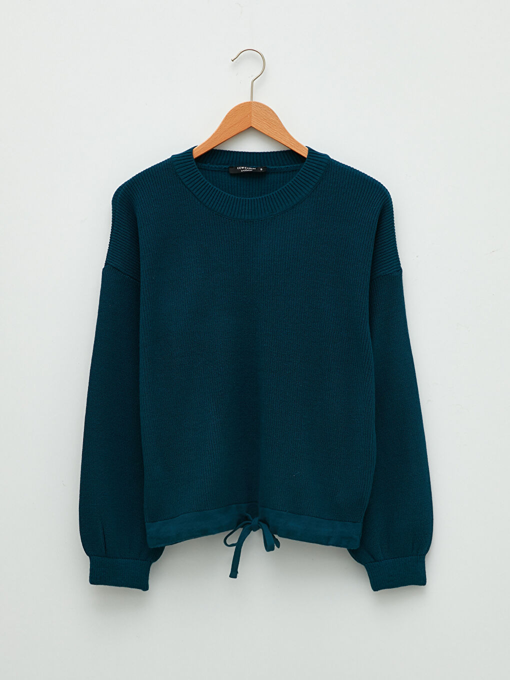 سترة تريكو نساء كم طويل بتفاصيل ربط بسيط كول مدور-5