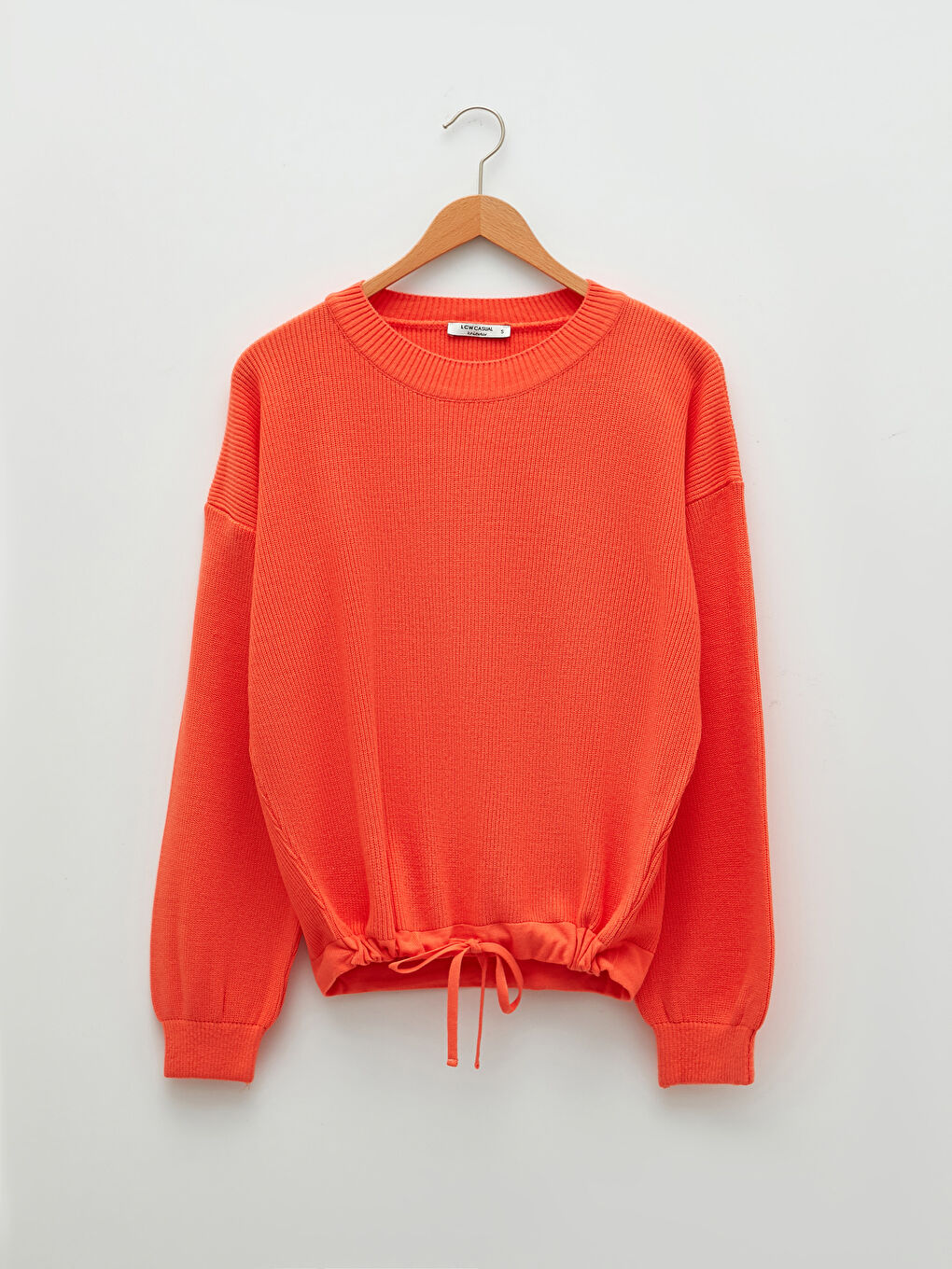 Bisiklet Yaka Düz Bağlama Detaylı Uzun Kollu Kadın Triko Kazak-4