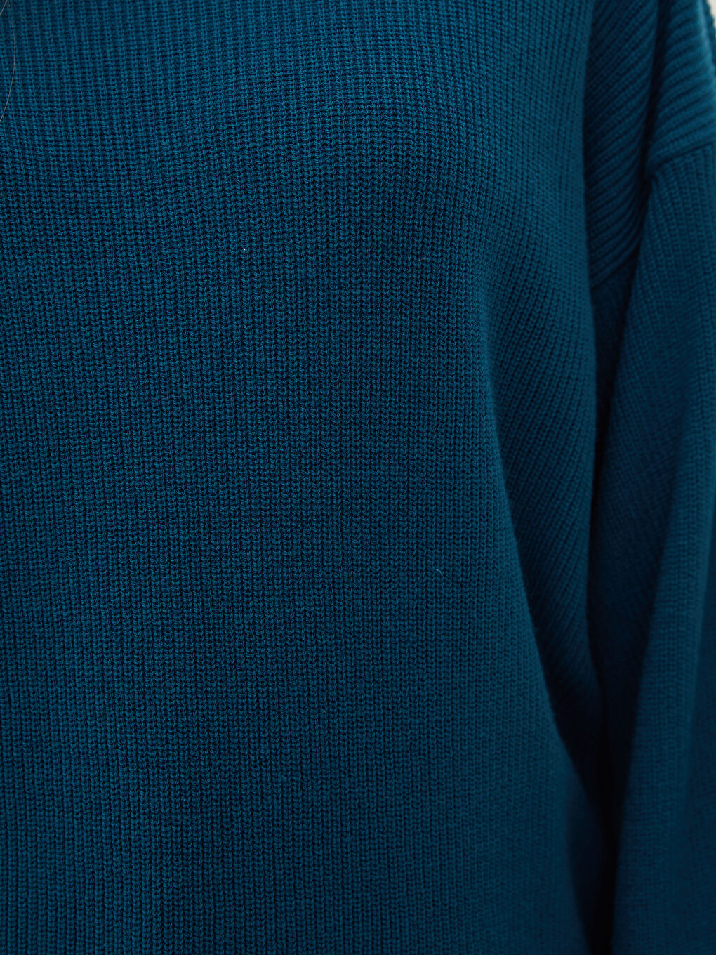 سترة تريكو نساء كم طويل بتفاصيل ربط بسيط كول مدور-3