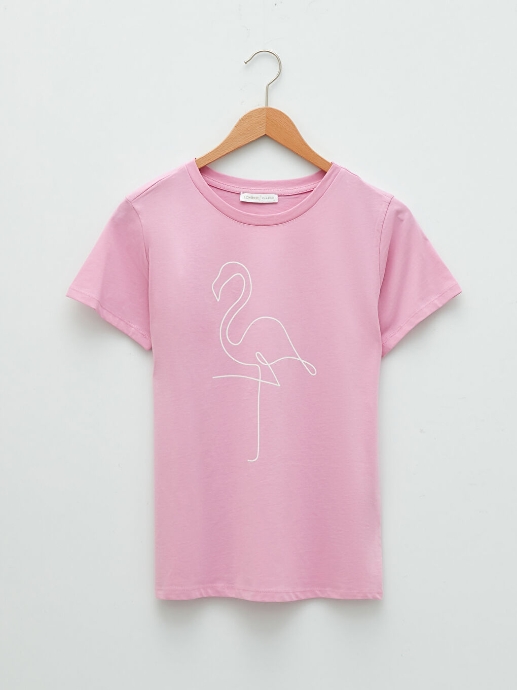 Lila Bisiklet Yaka Baskılı Kısa Kollu Pamuklu Kadın Tişört-5