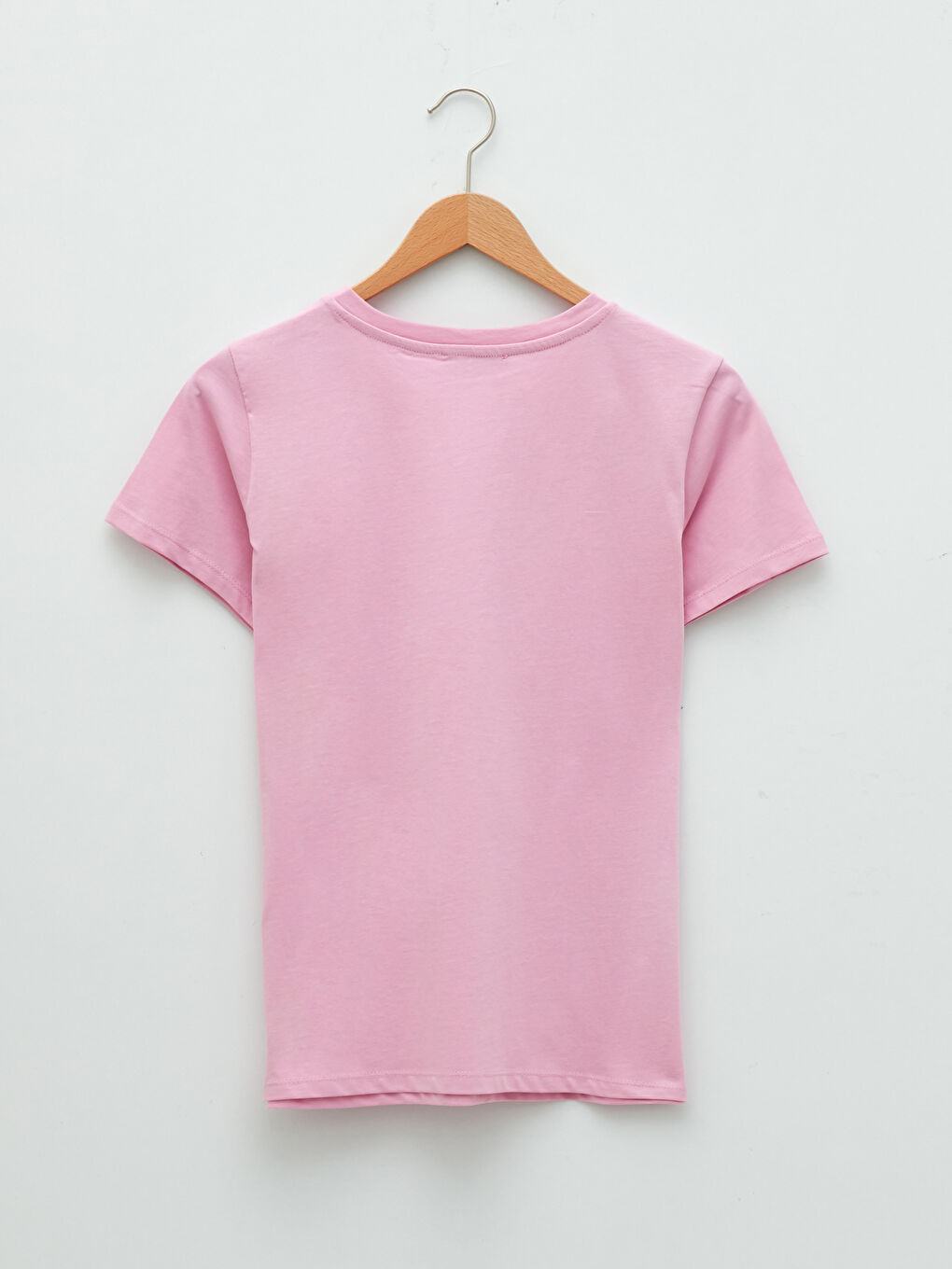 Lila Bisiklet Yaka Baskılı Kısa Kollu Pamuklu Kadın Tişört-6