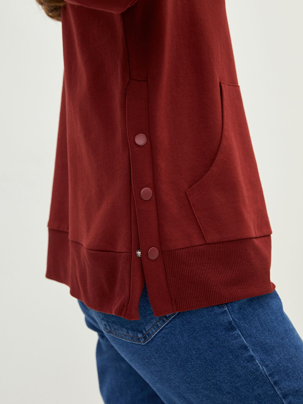 Bordo Bisiklet Yaka Düz Uzun Kollu Kadın Sweatshirt Tunik-2