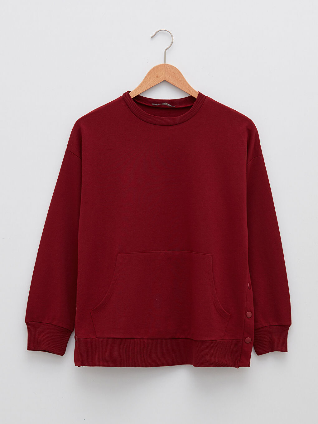 Bordo Bisiklet Yaka Düz Uzun Kollu Kadın Sweatshirt Tunik-4