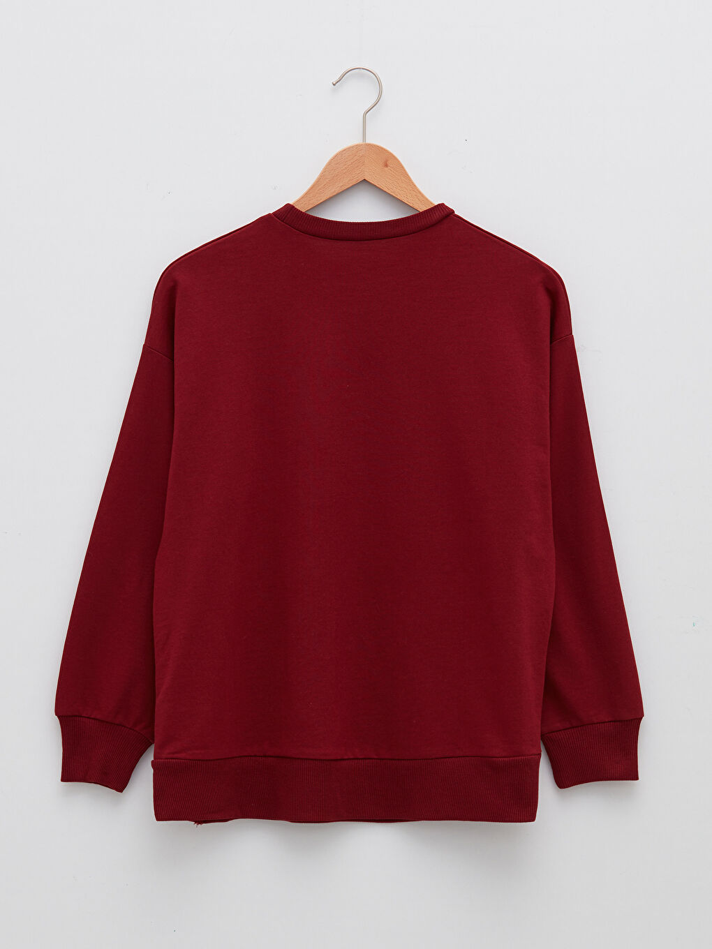 Bordo Bisiklet Yaka Düz Uzun Kollu Kadın Sweatshirt Tunik-5