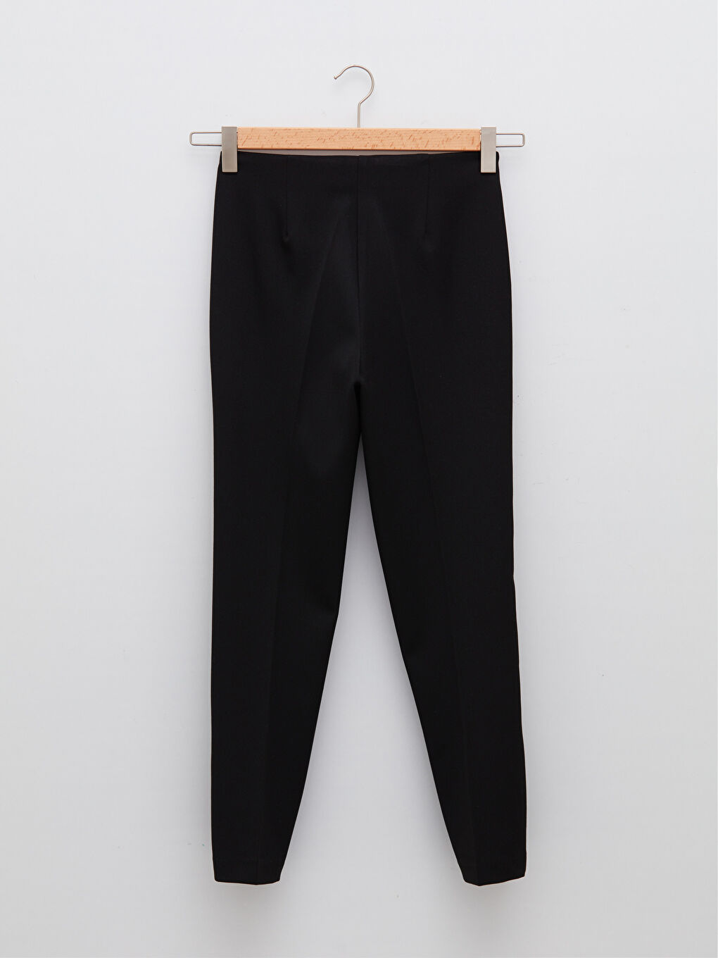 Siyah Kadın Beli Lastikli Dar Fit Düz Pantolon-6