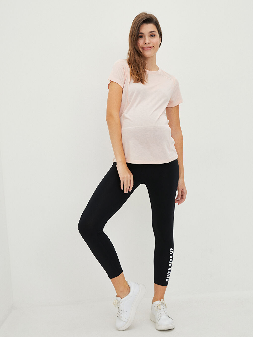 Siyah Karın Panelli Slogan Baskılı Hamile Tayt-1