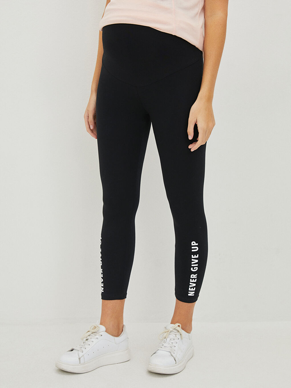 Siyah Karın Panelli Slogan Baskılı Hamile Tayt-2