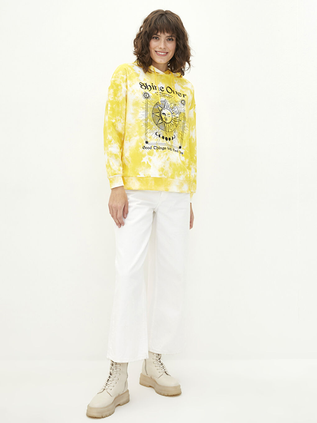 әйелдерге арналған принтті ұзын жеңді капюшонды свитшот-2