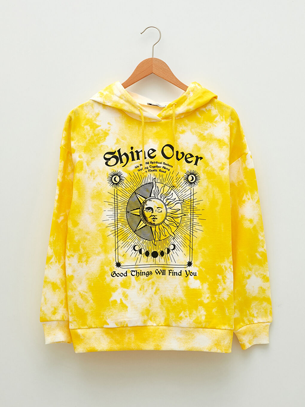 әйелдерге арналған принтті ұзын жеңді капюшонды свитшот-5