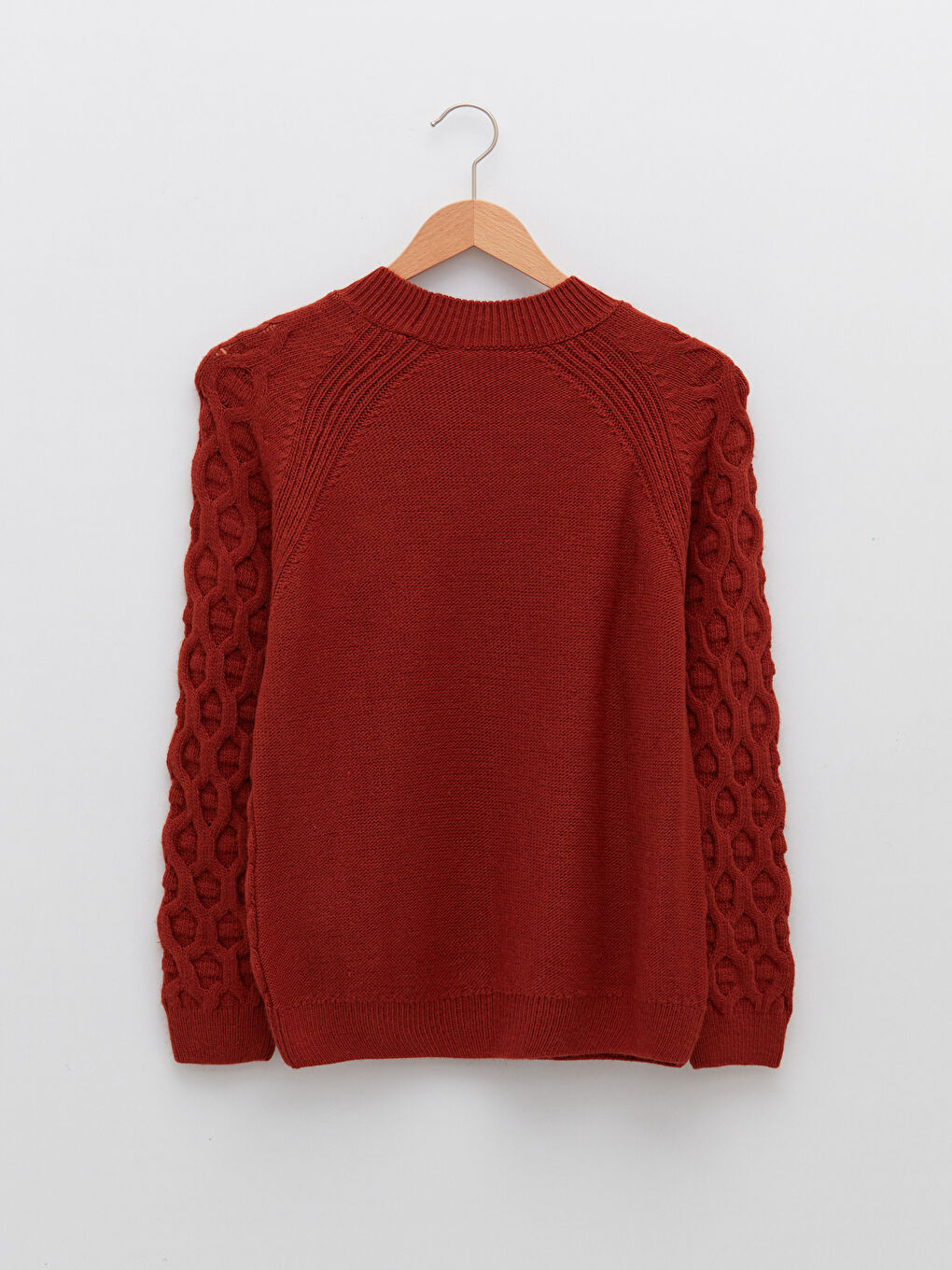 Crew Neck Self Patterned Long Sleeve Women's Knitwear Sweater-6