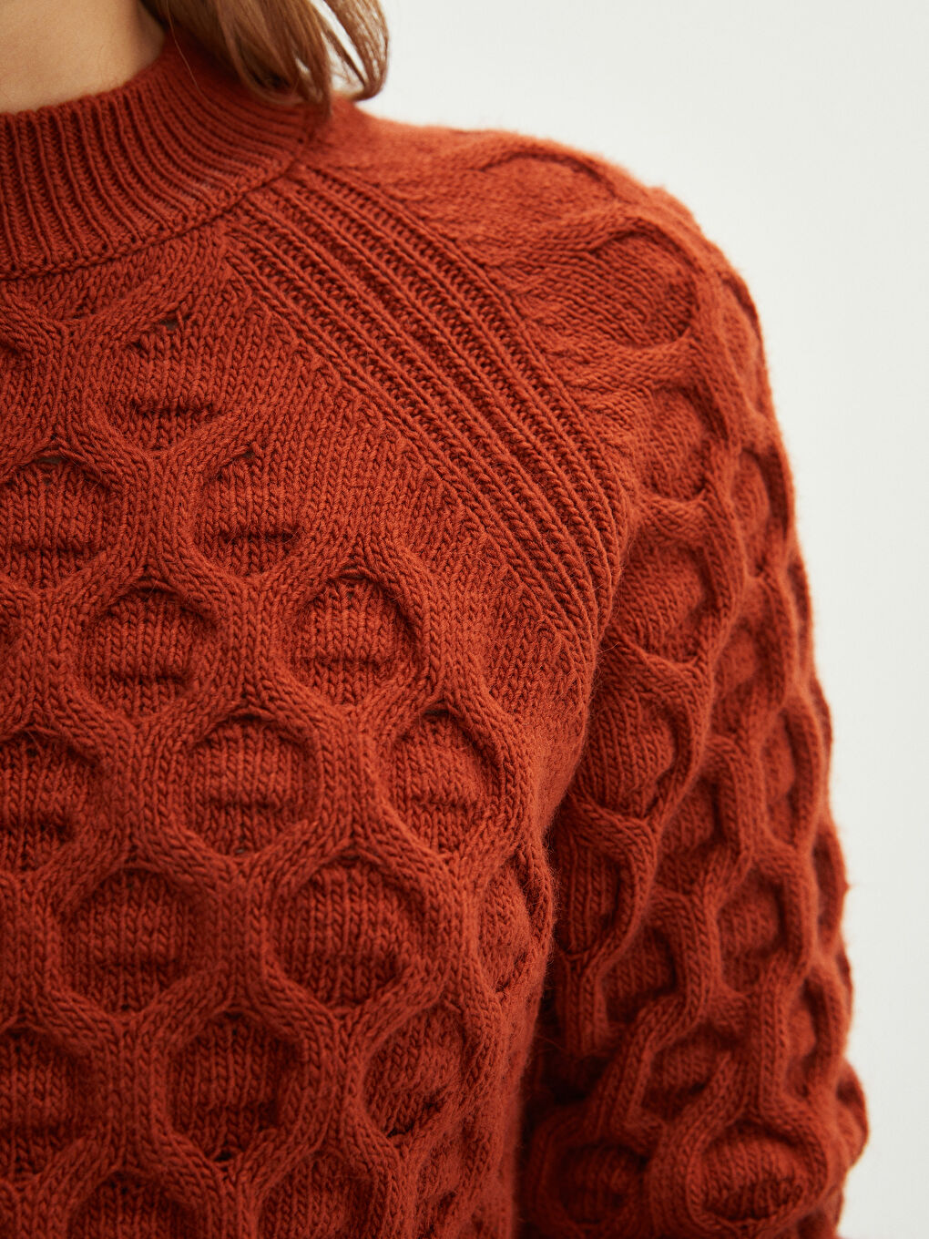 Crew Neck Self Patterned Long Sleeve Women's Knitwear Sweater-3