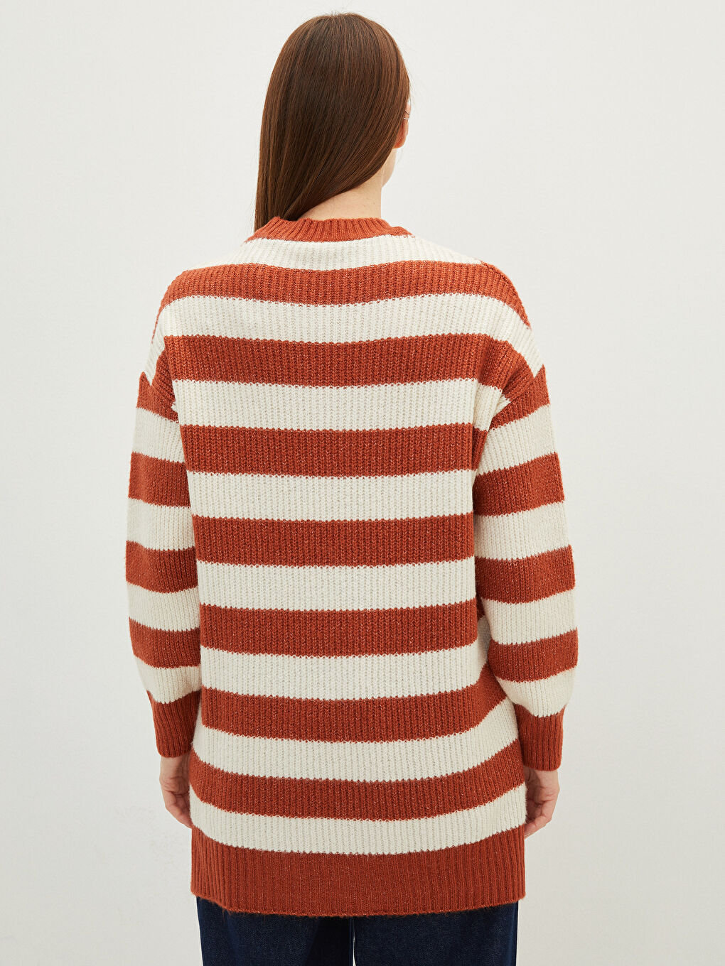 Crew Neck Striped Long Sleeve Women's Knitwear Tunic-4