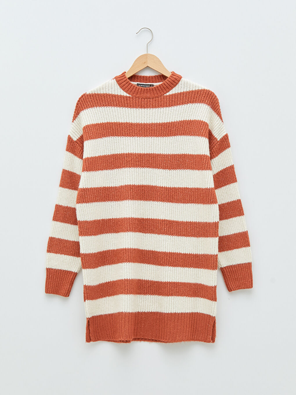 Crew Neck Striped Long Sleeve Women's Knitwear Tunic-5