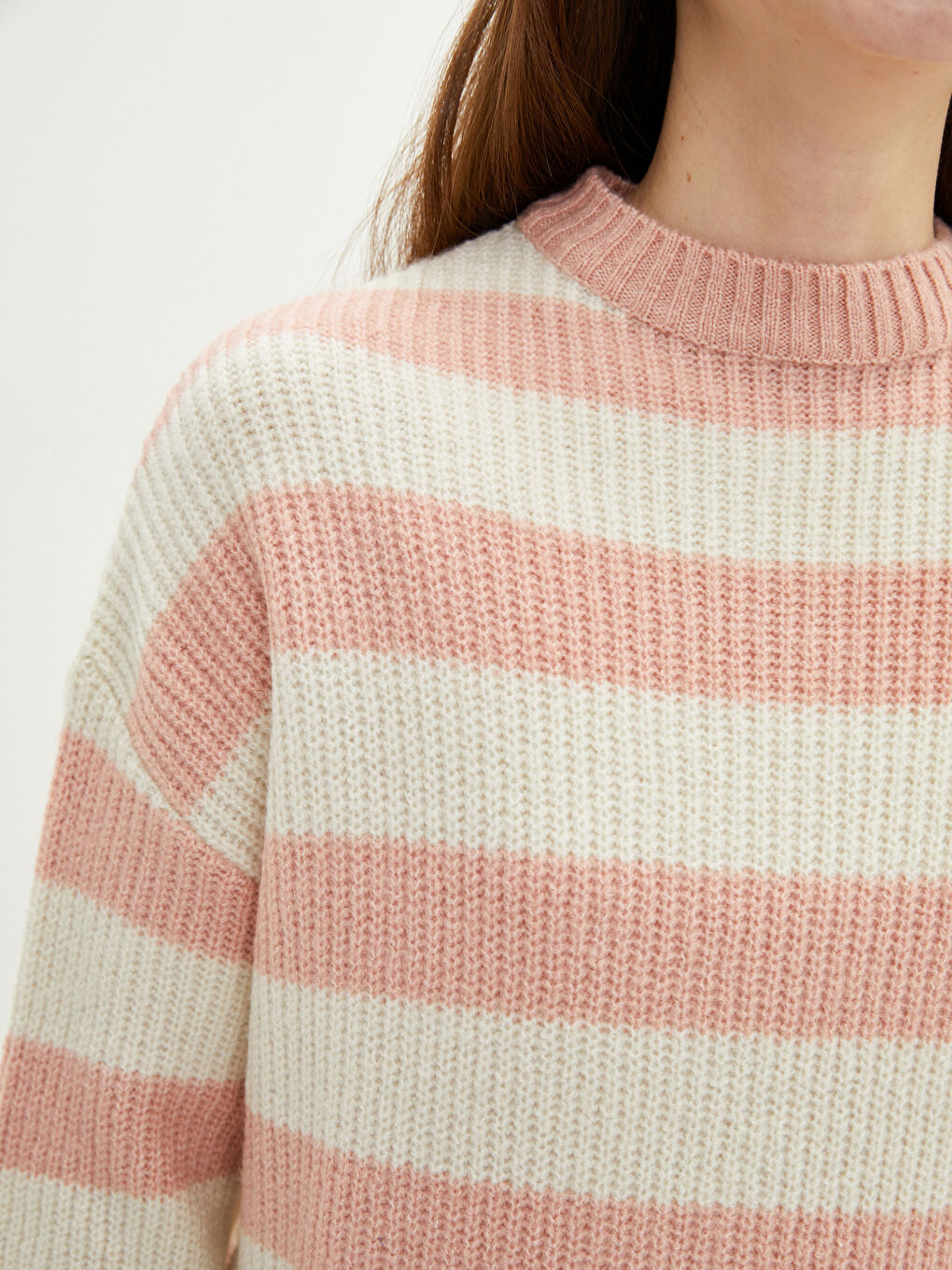Crew Neck Striped Long Sleeve Women's Knitwear Tunic-3