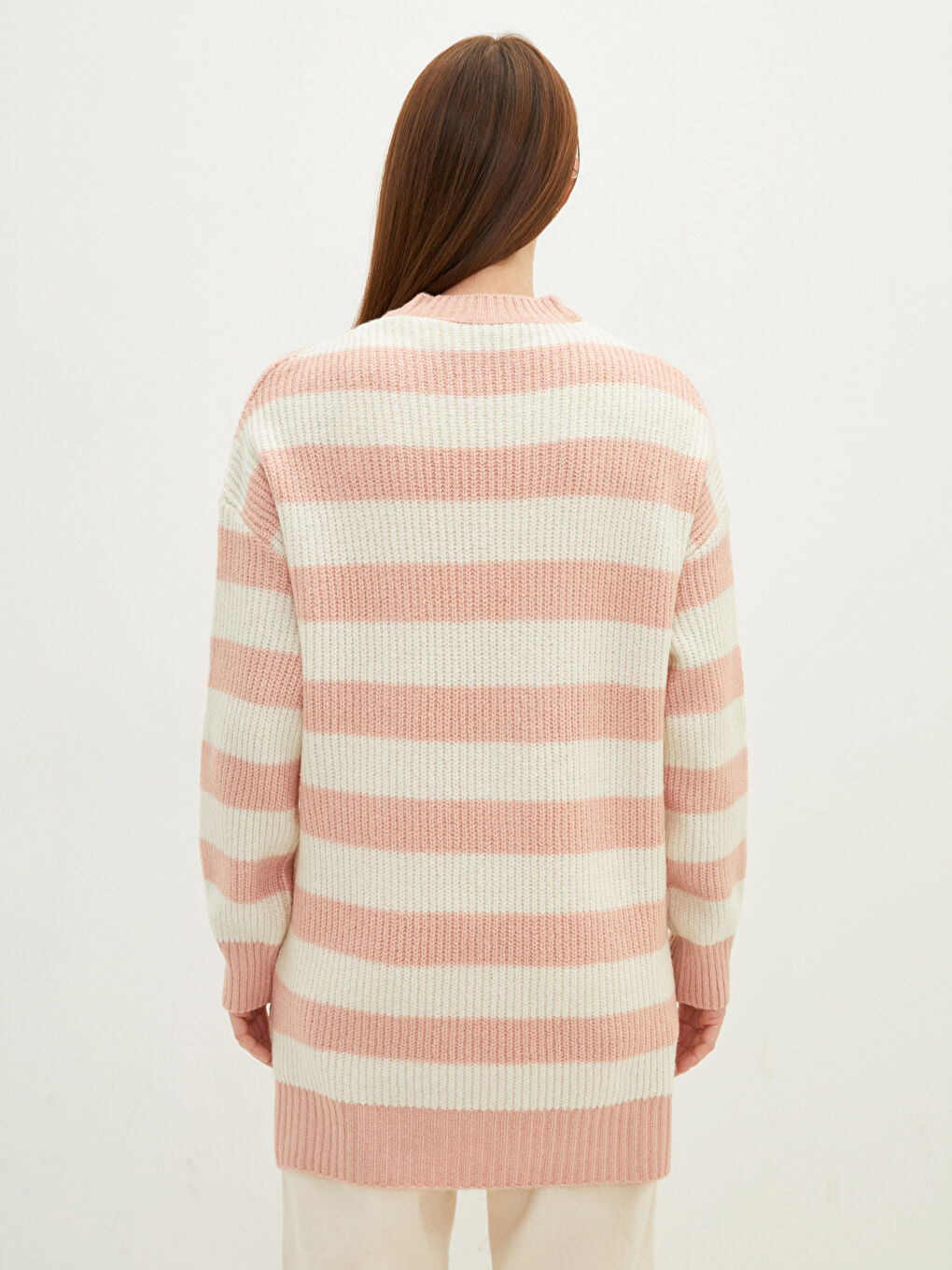 Crew Neck Striped Long Sleeve Women's Knitwear Tunic-4