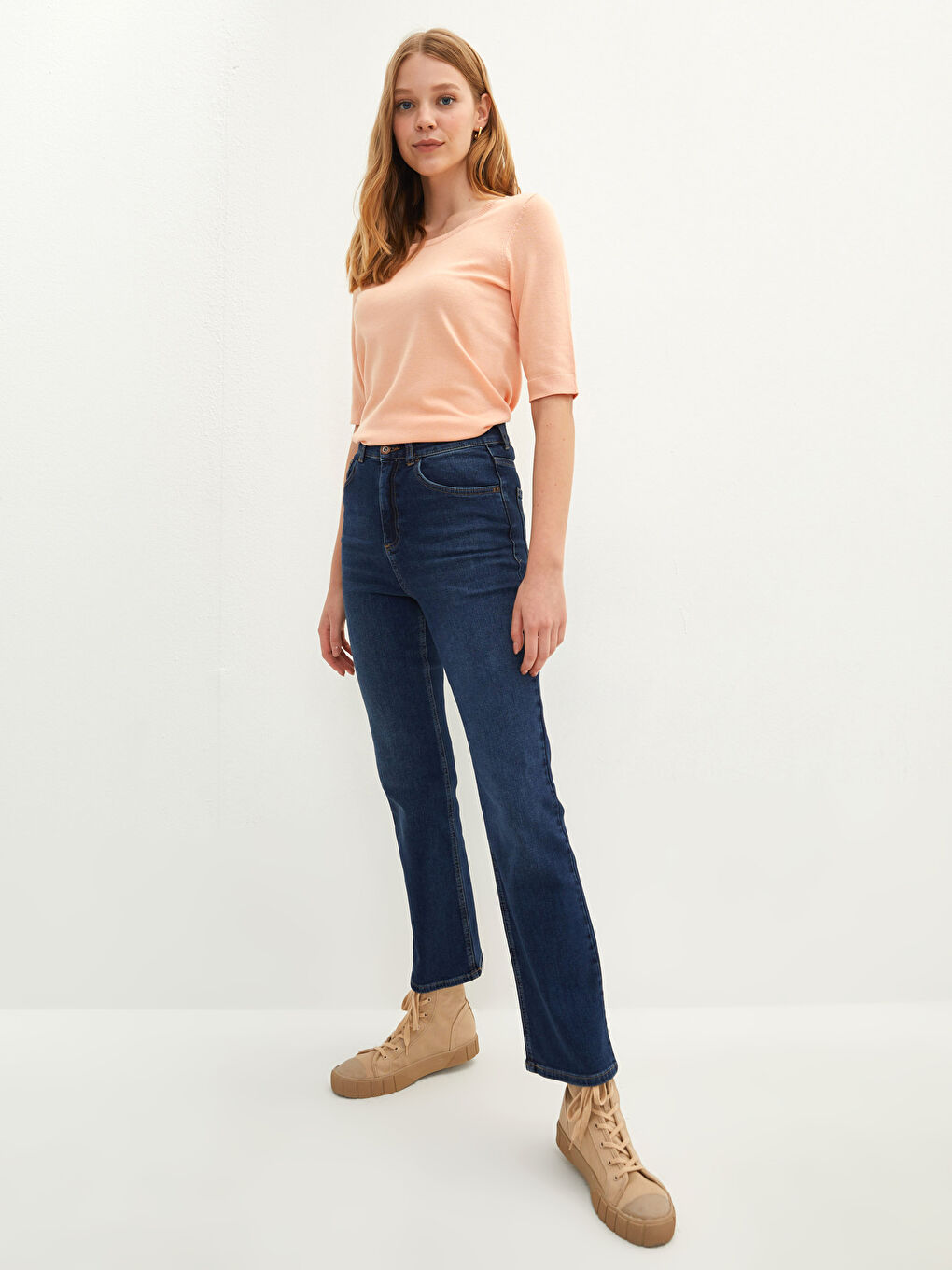 İndigo Yüksek Bel Mars Flare Kadın Jean Pantolon