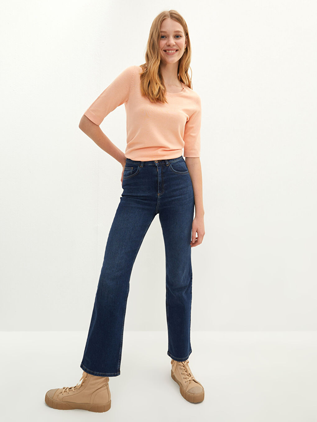 İndigo Yüksek Bel Mars Flare Kadın Jean Pantolon-1