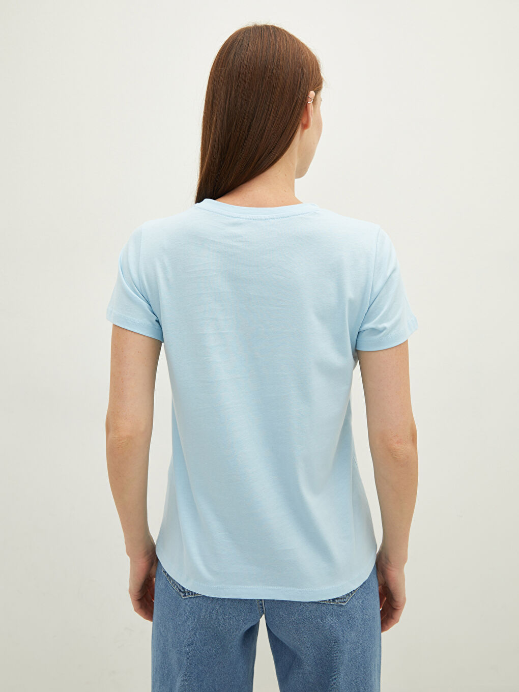 Mavi Bisiklet Yaka Baskılı Kısa Kollu Pamuklu Kadın Tişört-4