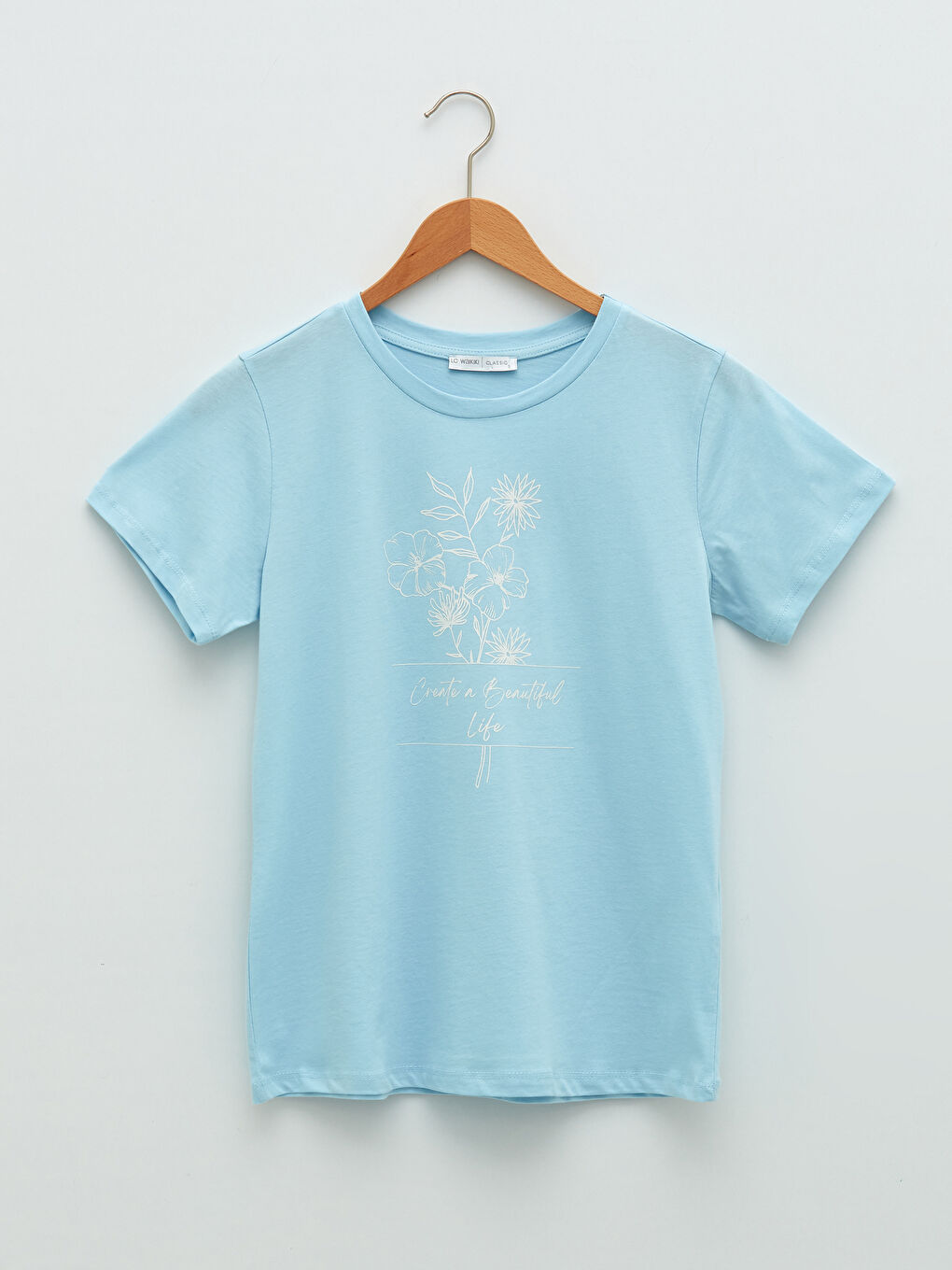 Mavi Bisiklet Yaka Baskılı Kısa Kollu Pamuklu Kadın Tişört-5