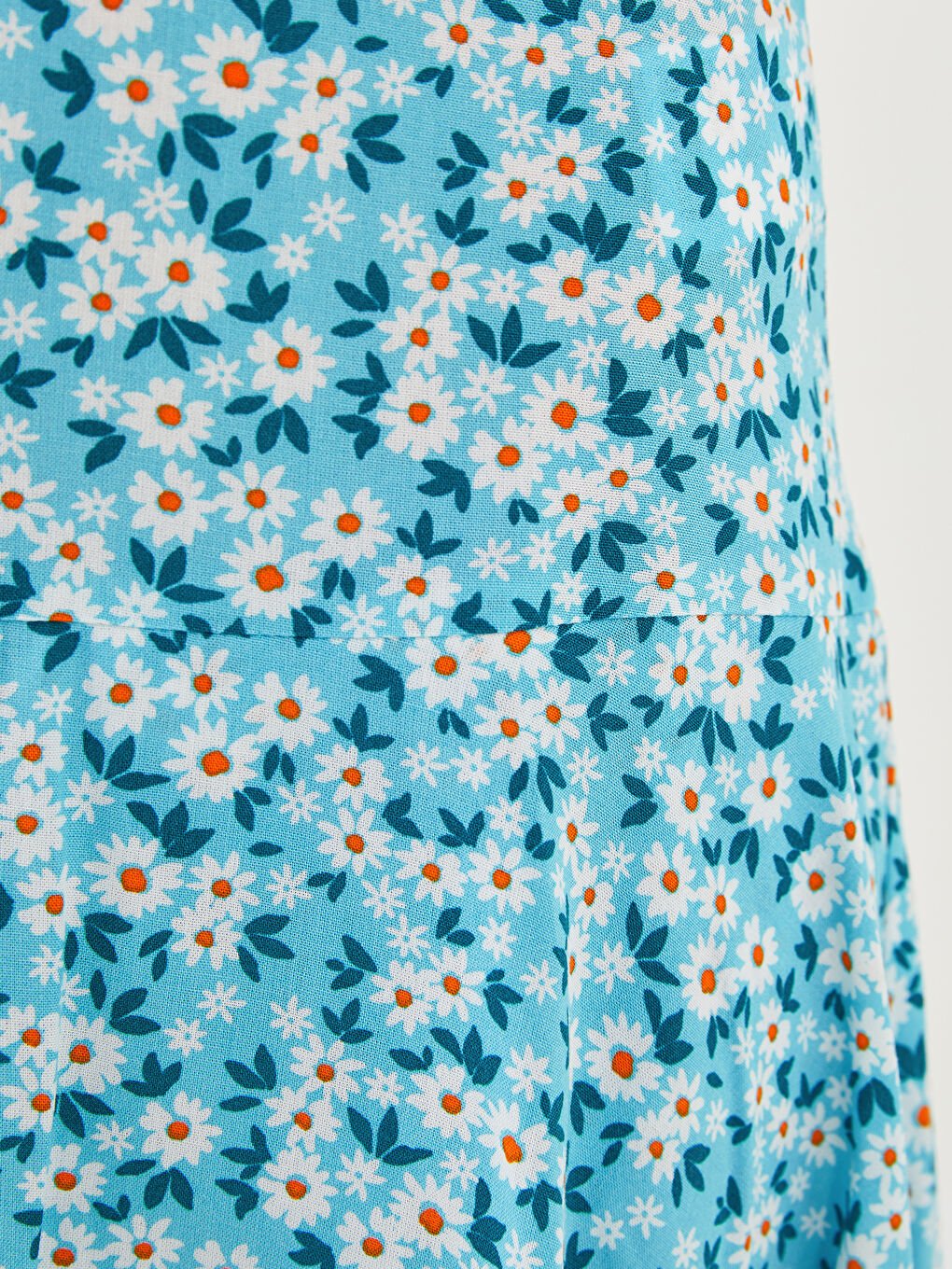 Turkuaz Beli Lastikli Çiçekli Viskon Kadın Şort Etek-2