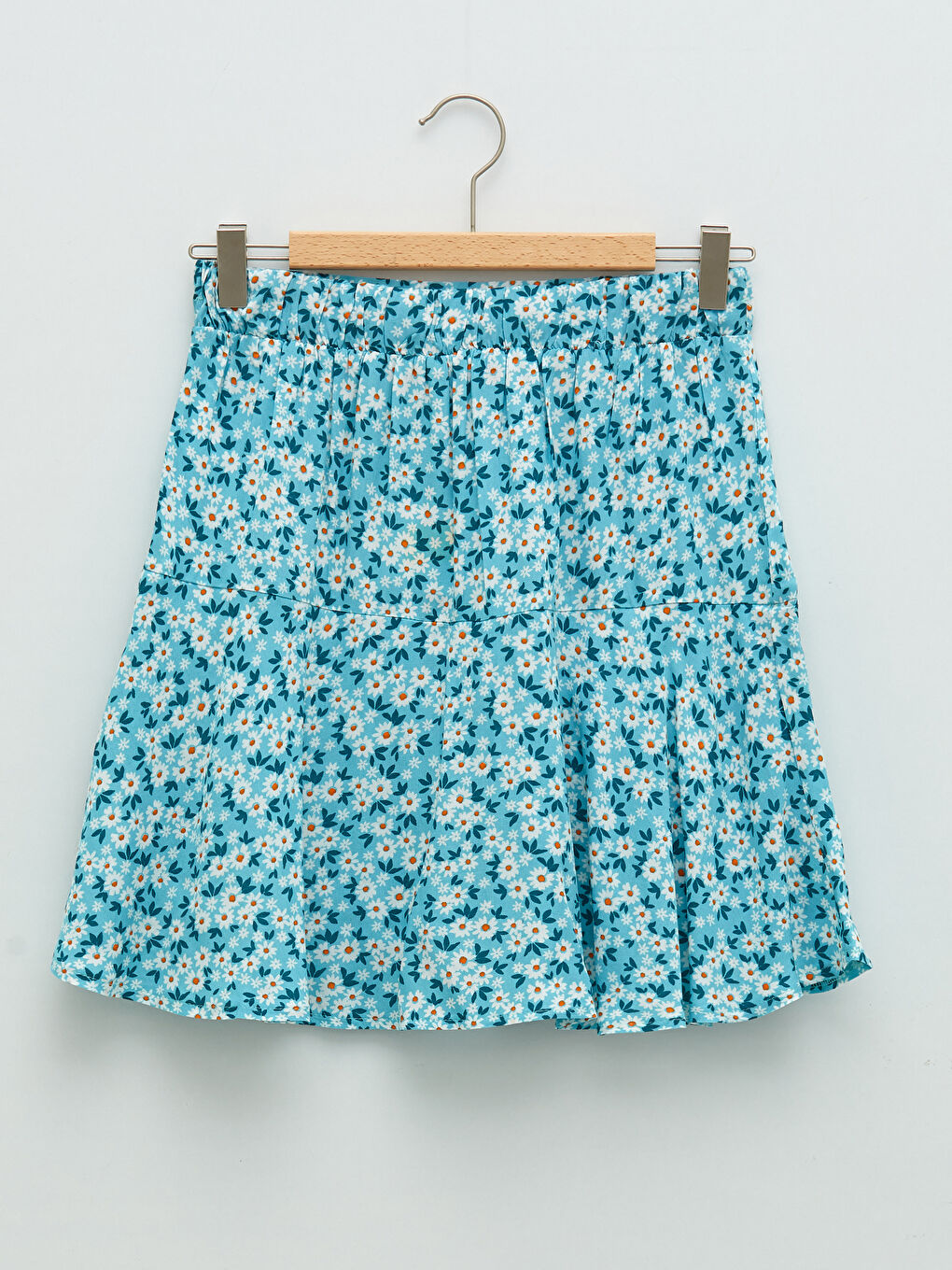 Turkuaz Beli Lastikli Çiçekli Viskon Kadın Şort Etek-5