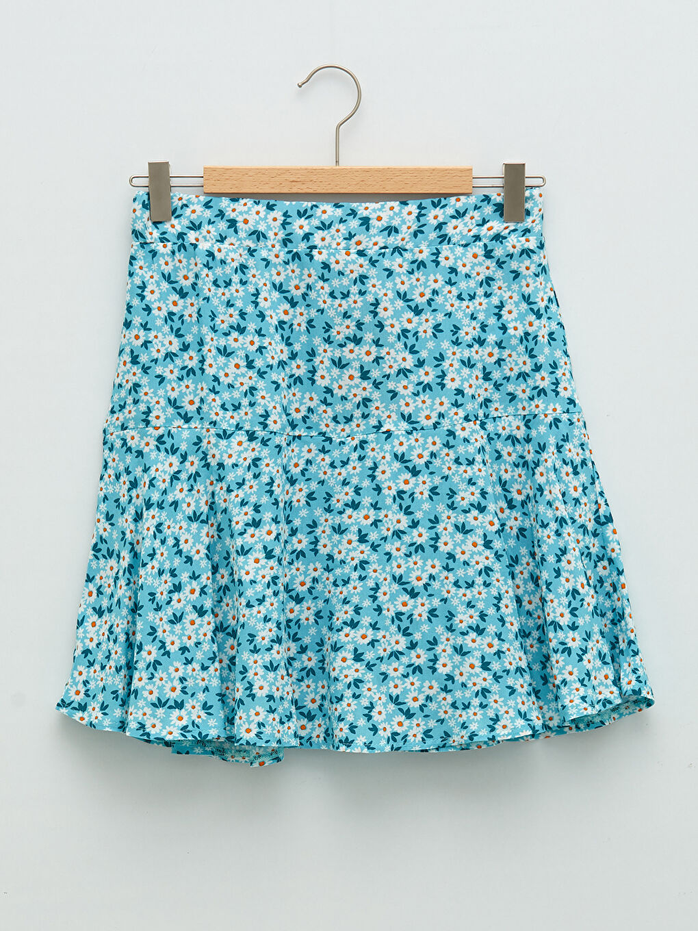 Turkuaz Beli Lastikli Çiçekli Viskon Kadın Şort Etek-6