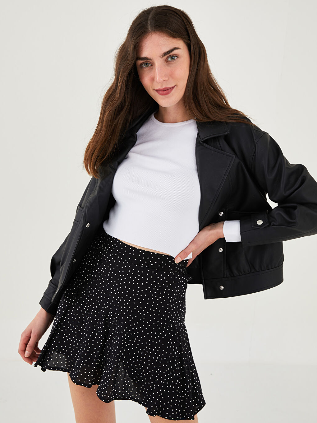 Elastic Waist Polka Dot Patterned Viscose Women's Short Skirt-1