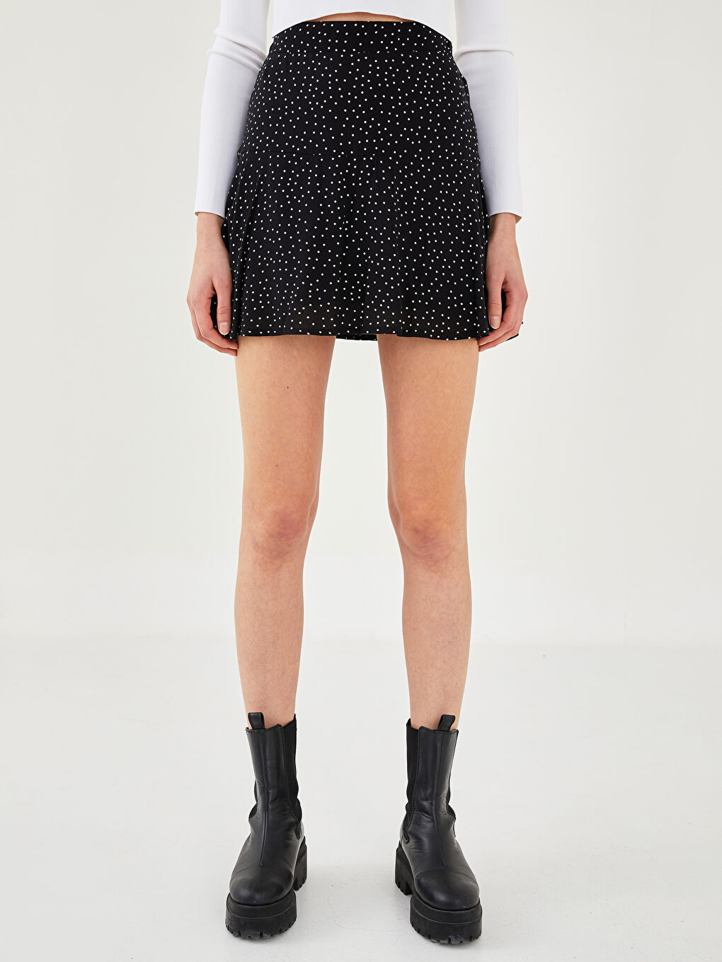 Elastic Waist Polka Dot Patterned Viscose Women's Short Skirt-4