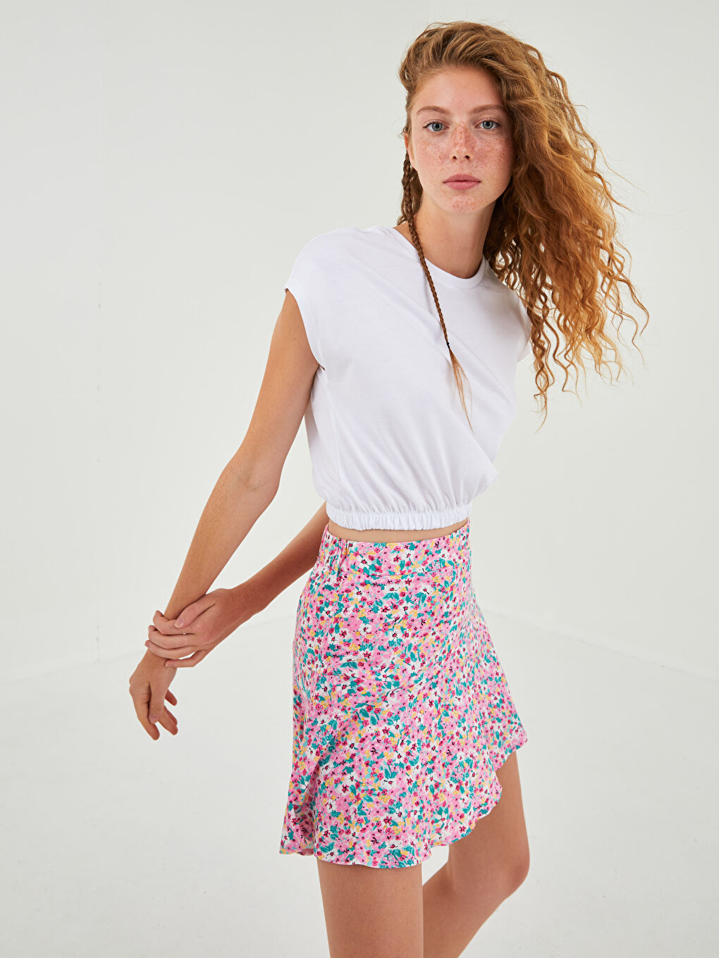 Elastic Waist Patterned Viscose Women's Short Skirt -W1ID48Z8-QQQ