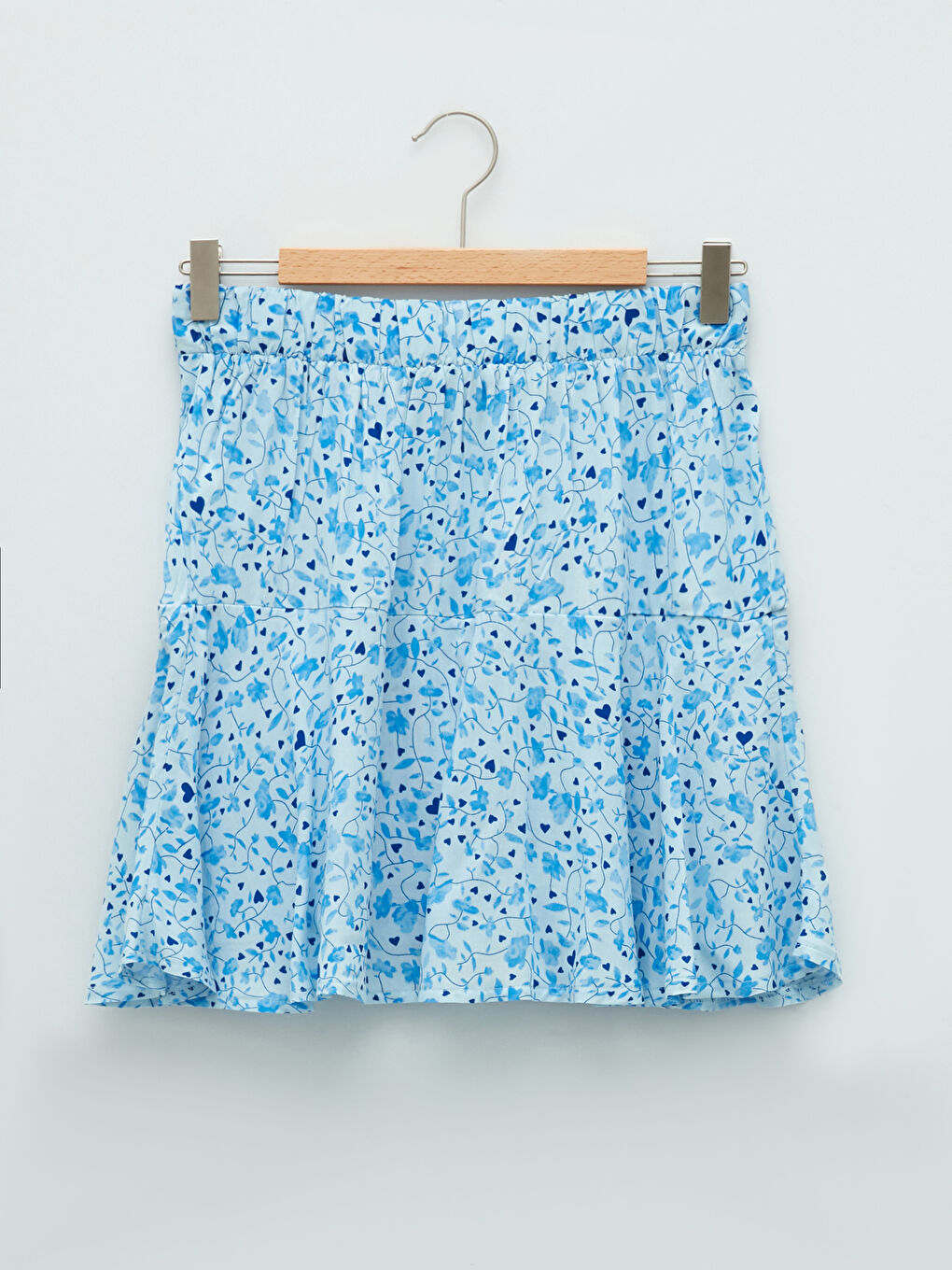 Mavi Beli Lastikli Desenli Viskon Kadın Şort Etek-1