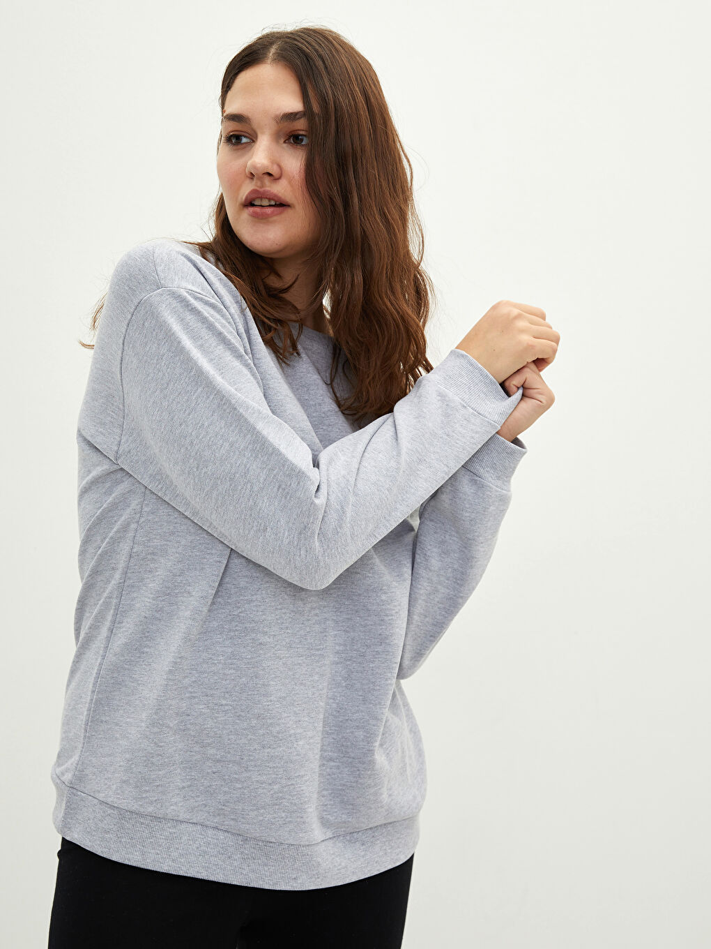 Sweat-shirt pour Femmes Grande Taille Col Rond Régulier Manches Longues