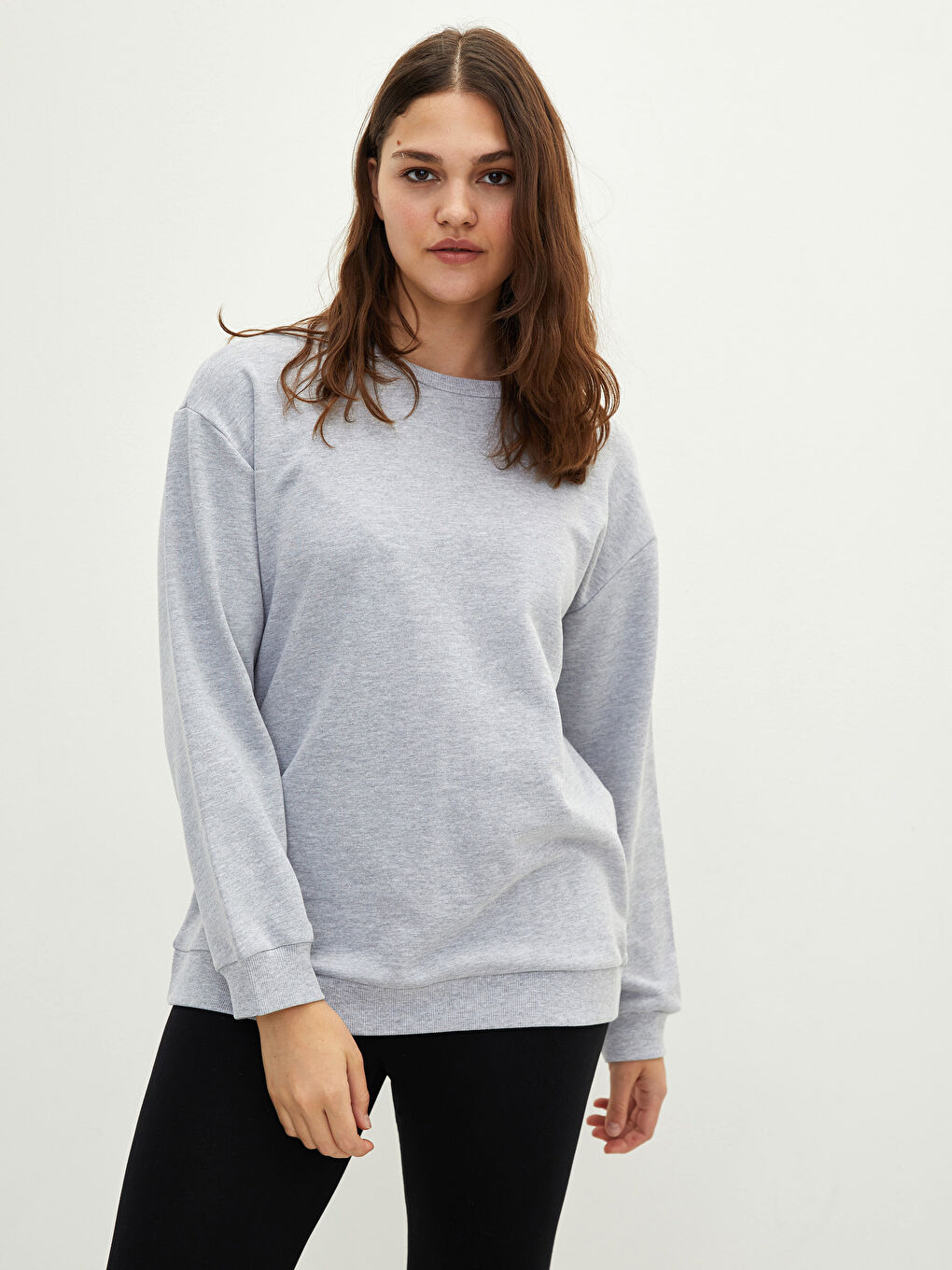 Sweat-shirt pour Femmes Grande Taille Col Rond Régulier Manches Longues-1